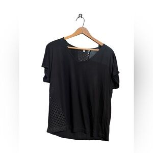 Black light weight Short sleeve shirt with crochet accents